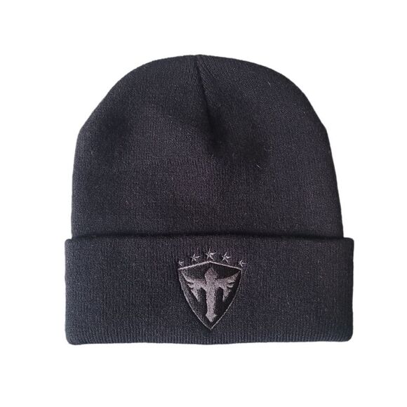 All black logo knit beenie cap - Picture 1 of 3